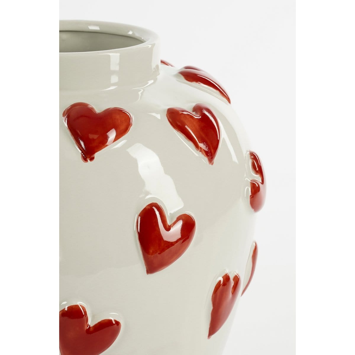 Mica Decorations Hearts Vaas - H33 x Ø30 cm - Keramiek - Wit, Rood