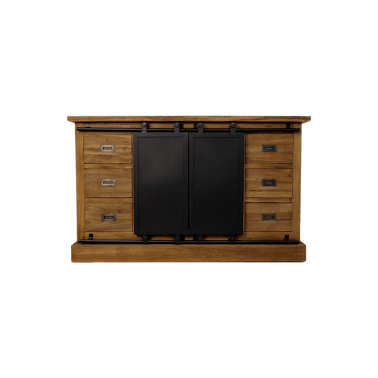 HSM Collection HSM Collection-Dressoir Blackburn 2 Deur 6 La-140x43x85-Naturel/Zwart-Teak/Metaal