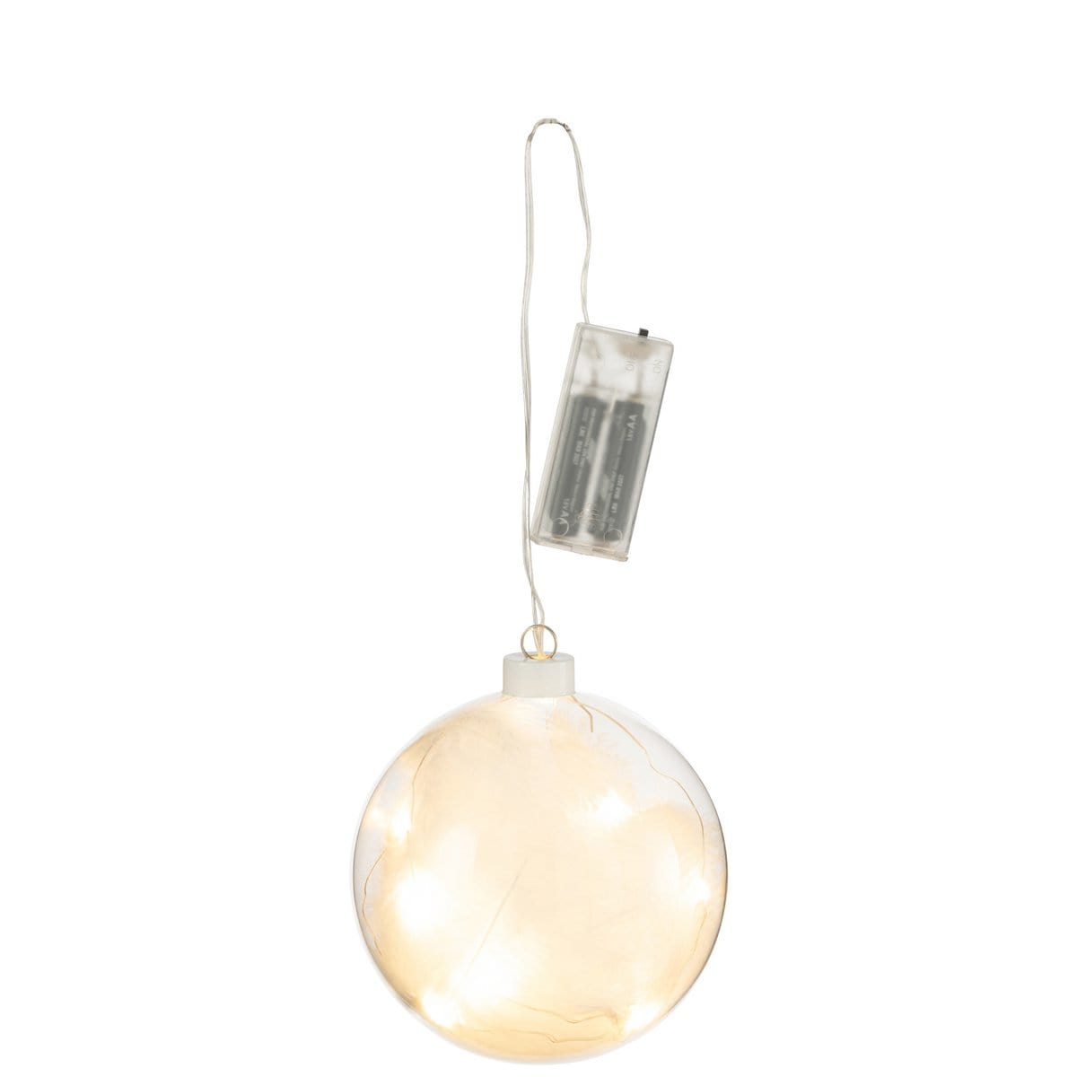 J-Line J-Line Bal Deco Pluimen+Led Lichtjes Glas Wit Small