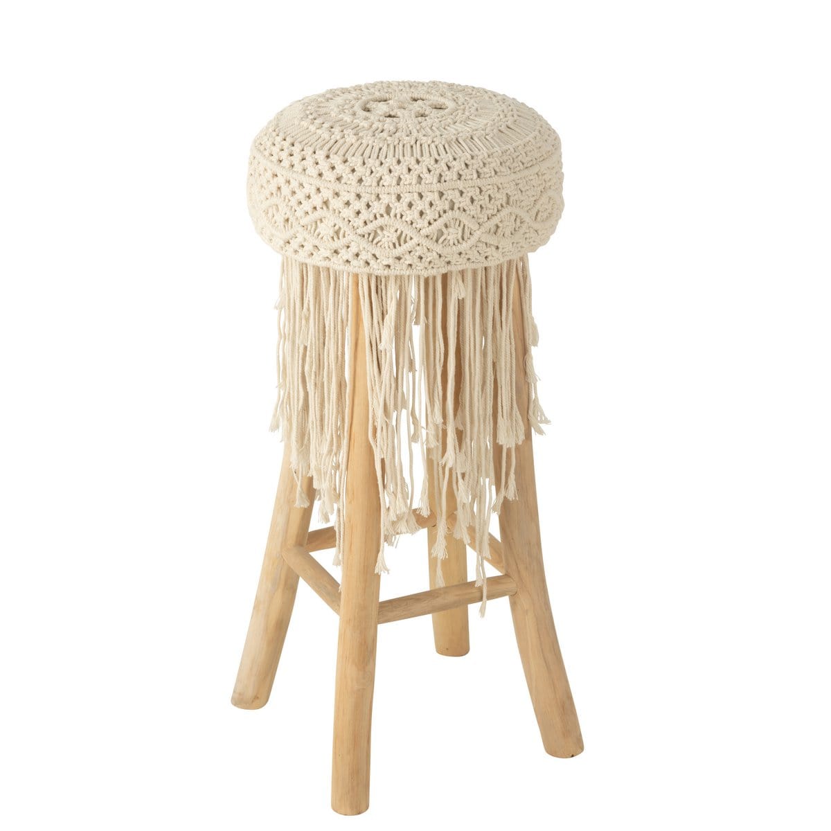 J-Line J-Line Barstoel Franjes Hout/Macrame Wit