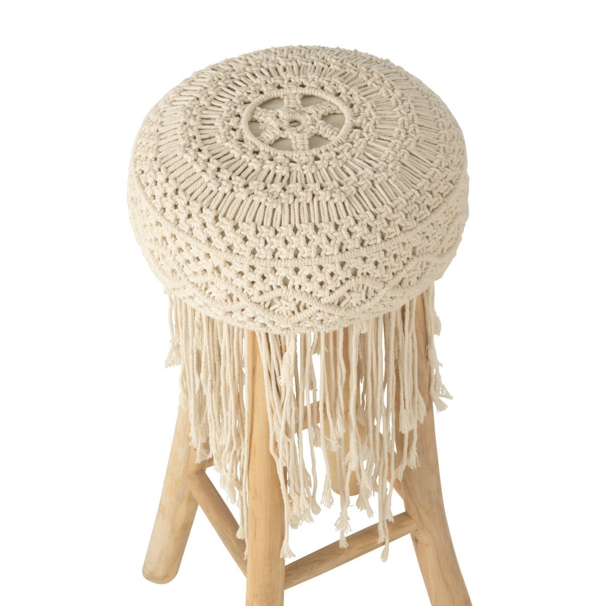 J-Line J-Line Barstoel Franjes Hout/Macrame Wit