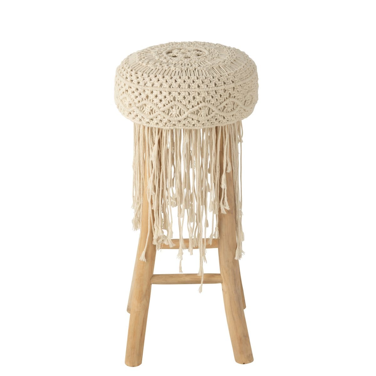 J-Line J-Line Barstoel Franjes Hout/Macrame Wit