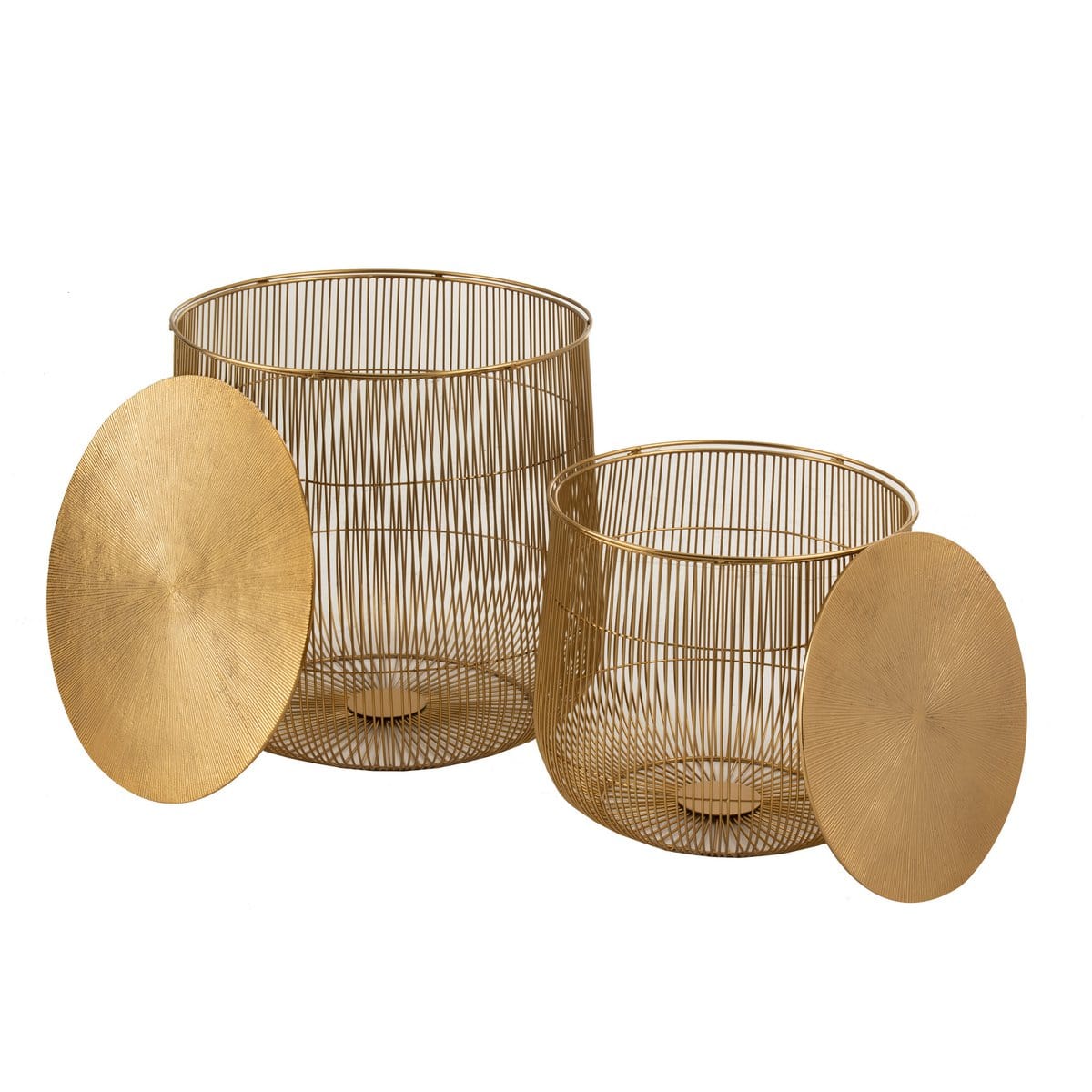 J-Line J-Line bijzettafel Mand - metaal - goud - set van 2