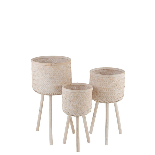 J-Line J-Line Bloempot bamboe - jute - naturel - Ø 37 cm - 3 stuks