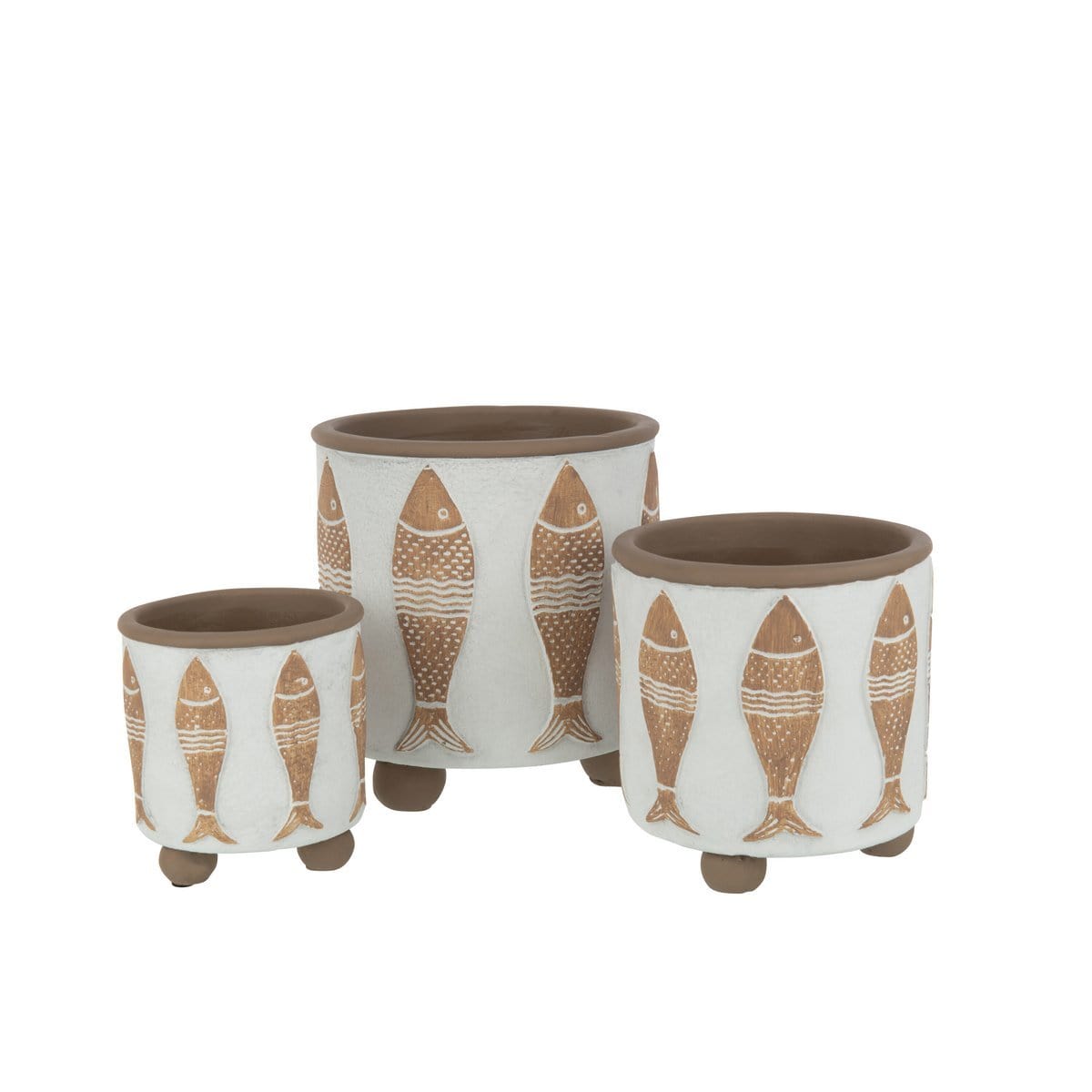 J-Line J-Line bloempot Vis - cement - wit/beige - 3 stuks