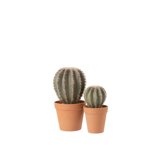 J-Line J-Line Cactus Bolvormig+Pot Kunststof Groen/Terracotta Large