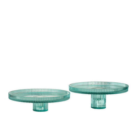 J-Line J-Line Cake bord - taartplateau - glas - transparant/ azuurblauw - 2x