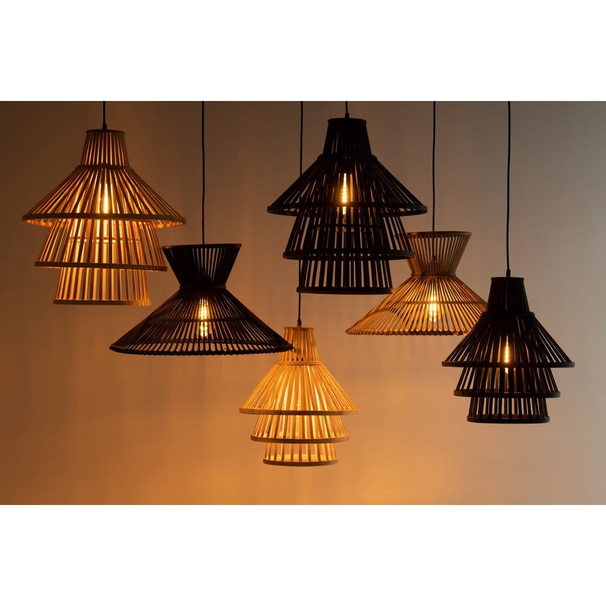 J-Line J-Line Hanglamp Lagen Bamboo Zwart Medium