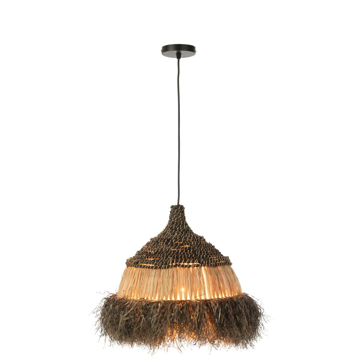 J-Line J-Line hanglamp Rond - jute - zwart/naturel - small