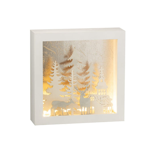 J-Line J-Line Kerstdorp - kader 3D winter - pvc & glas - zilver - 25 cm - LED