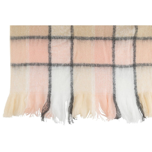 J-Line J-Line Plaid geruit - polyester - beige/ roze - 180 x 130 cm