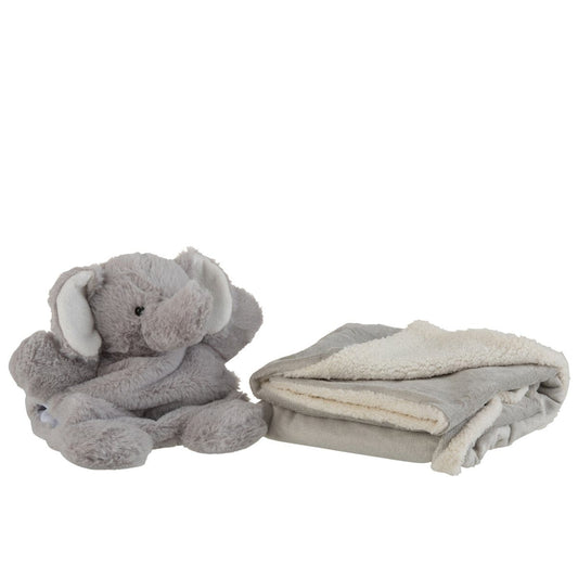 J-Line J-Line Plaid Olifant - babydekentje - pluche - grijs