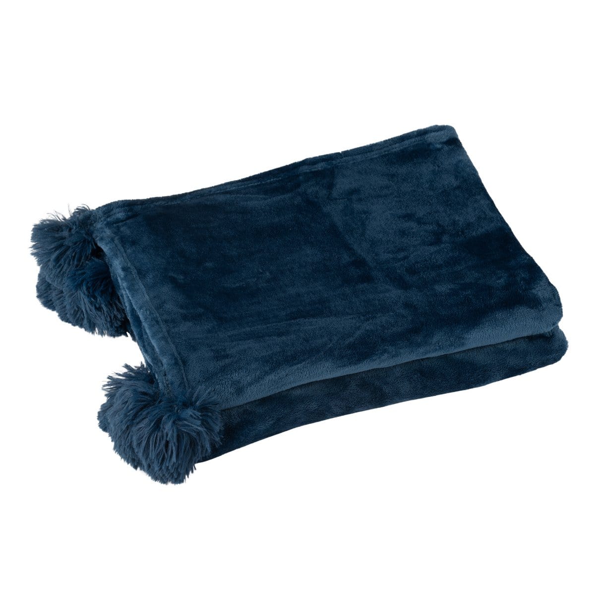 J-Line J-Line Plaid Pompom - polyester - blauw - 170 x 130 cm