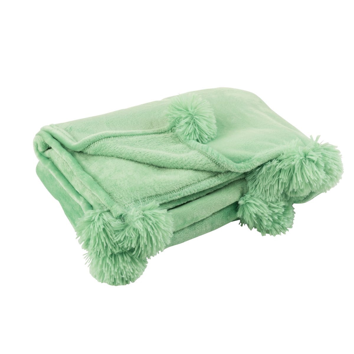 J-Line J-Line Plaid Pompom - polyester - felgroen - 170 x 130 cm