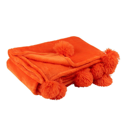 J-Line J-Line Plaid Pompom - polyester - oranje - 170 x 130 cm