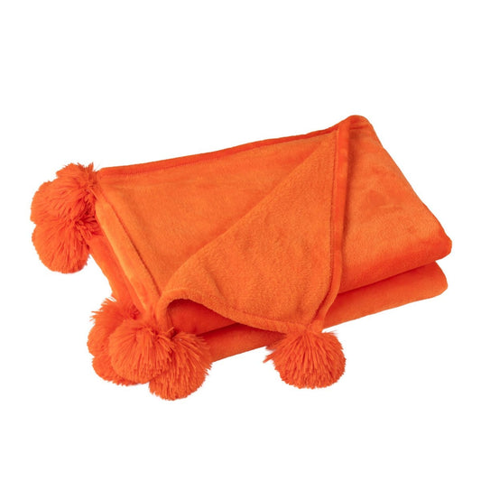 J-Line J-Line Plaid Pompom - polyester - oranje - 170 x 130 cm