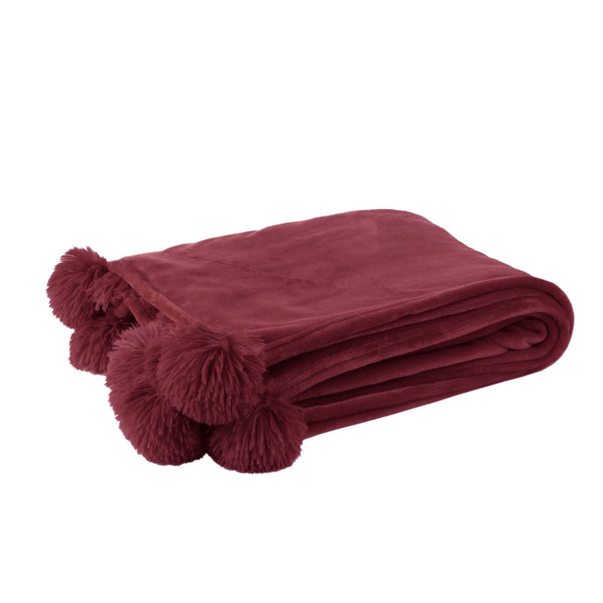 J-Line J-Line Plaid Pompon - polyester - bordeaux - 170 x 130 cm