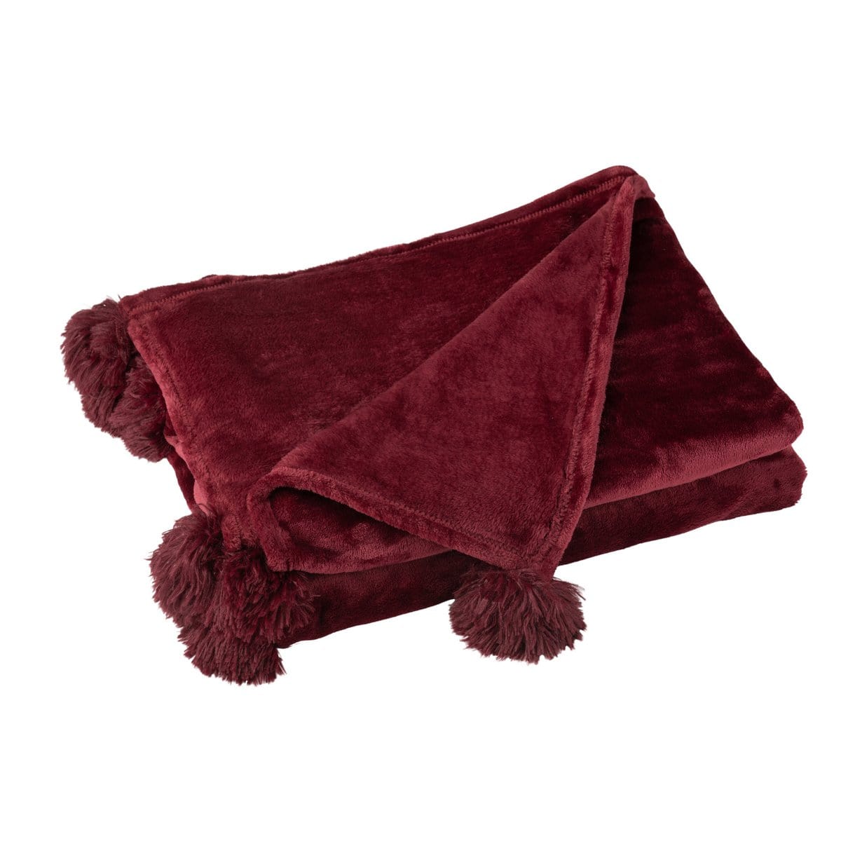 J-Line J-Line Plaid Pompon - polyester - bordeaux - 170 x 130 cm