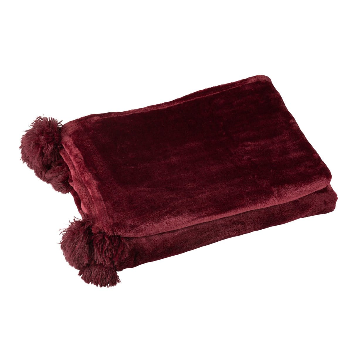 J-Line J-Line Plaid Pompon - polyester - bordeaux - 170 x 130 cm