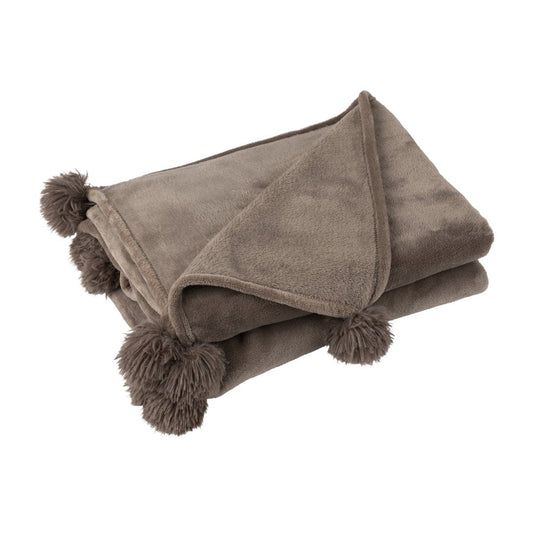 J-Line J-Line Plaid Pompon - polyester - donker taupe - 170 x 130 cm