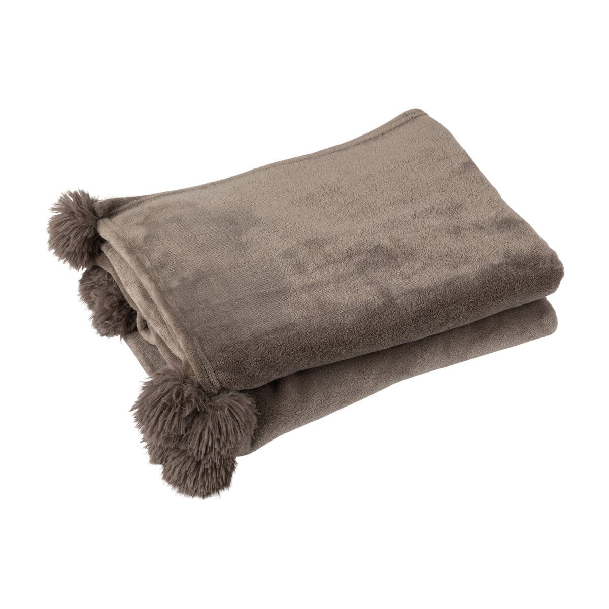 J-Line J-Line Plaid Pompon - polyester - donker taupe - 170 x 130 cm