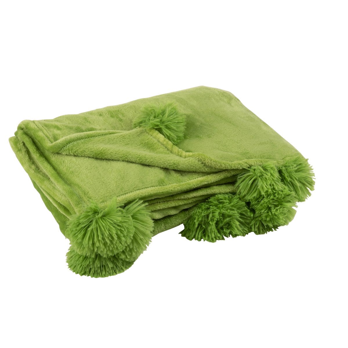 J-Line J-Line Plaid Pompon - polyester - grasgroen - 170 x 130 cm