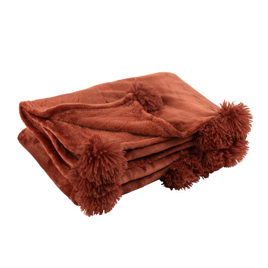 J-Line J-Line Plaid Pompon - polyester - Marsala rood - 170 x 130 cm