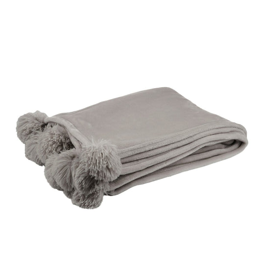 J-Line J-Line Plaid Pompon - polyester - taupe - 170 x 130 cm