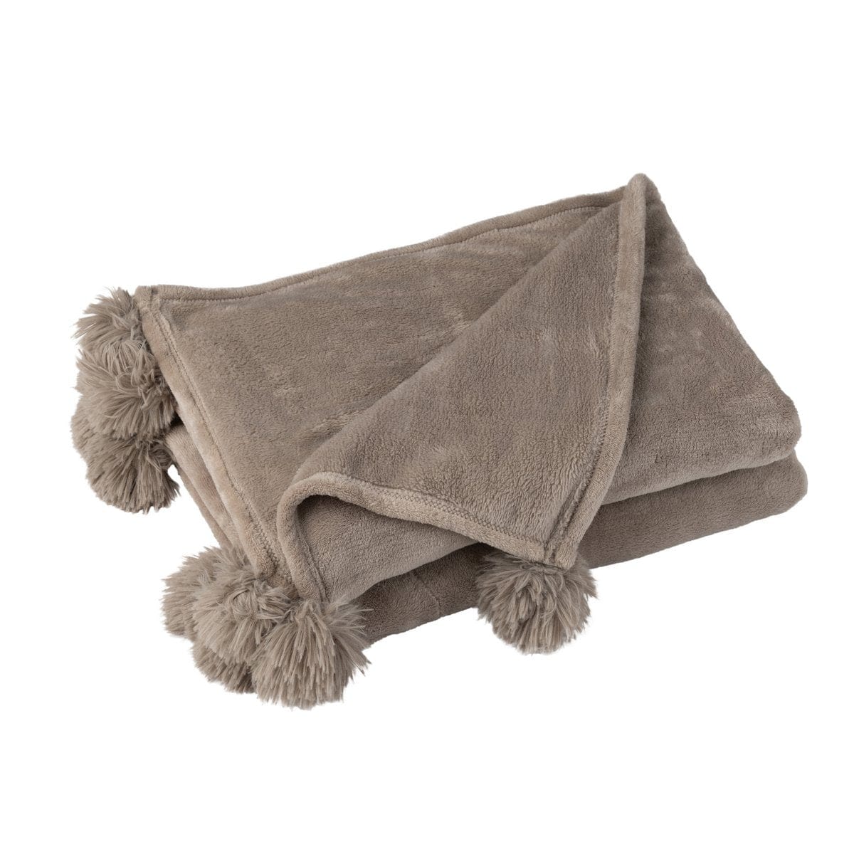 J-Line J-Line Plaid Pompon - polyester - taupe - 170 x 130 cm