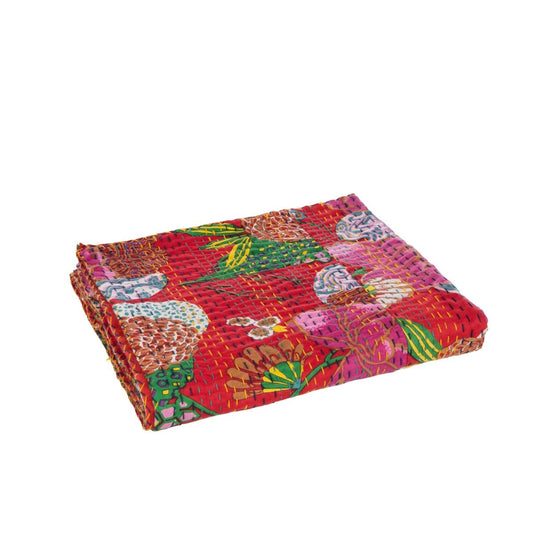 J-Line J-Line Plaid/Strand Mat Bloemen+Hechtingen Katoen Rood Small