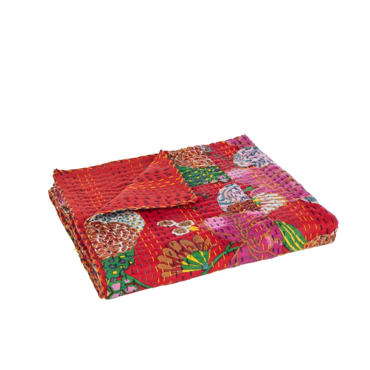 J-Line J-Line Plaid/Strand Mat Bloemen+Hechtingen Katoen Rood Small