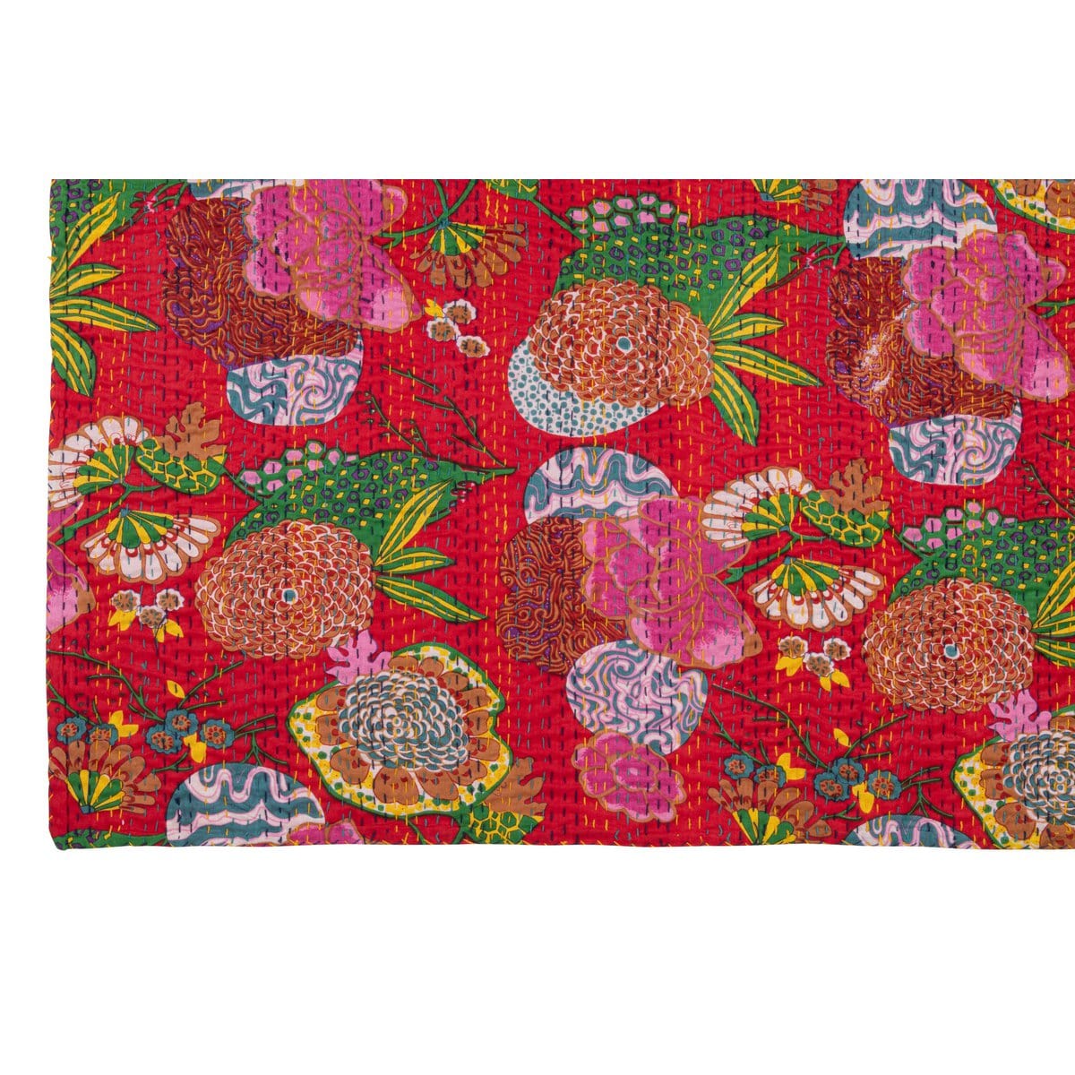 J-Line J-Line Plaid/Strand Mat Bloemen+Hechtingen Katoen Rood Small