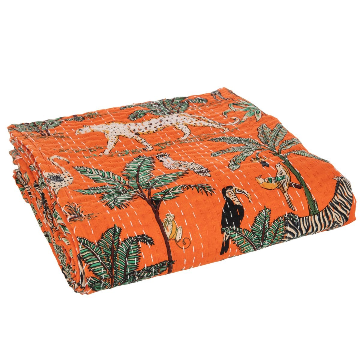 J-Line J-Line Plaid/Strand Mat Exotisch Dieren/Planten Hechtingen Katoen Oranje Large