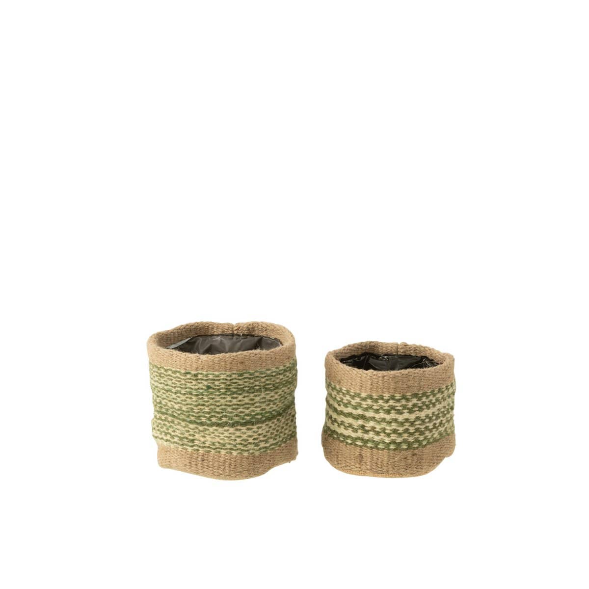 J-Line J-Line Set Van 2 Mand Rond+Band Jute Naturel/Groen Xs/S