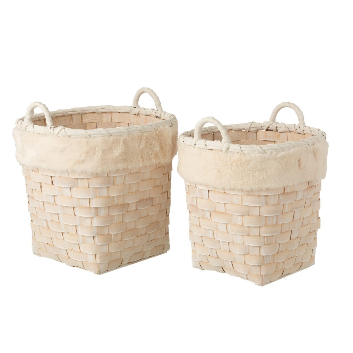 J-Line J-Line set van 2 manden rond - imitatiebont/rotan - naturel/creme