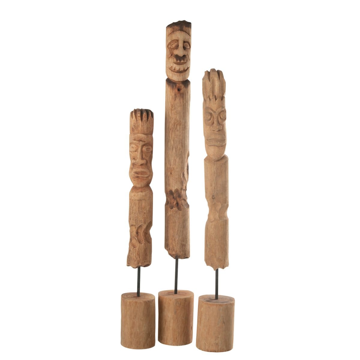 J-Line J-Line Set Van 3 Figuren Op Voet Totem Hout Naturel