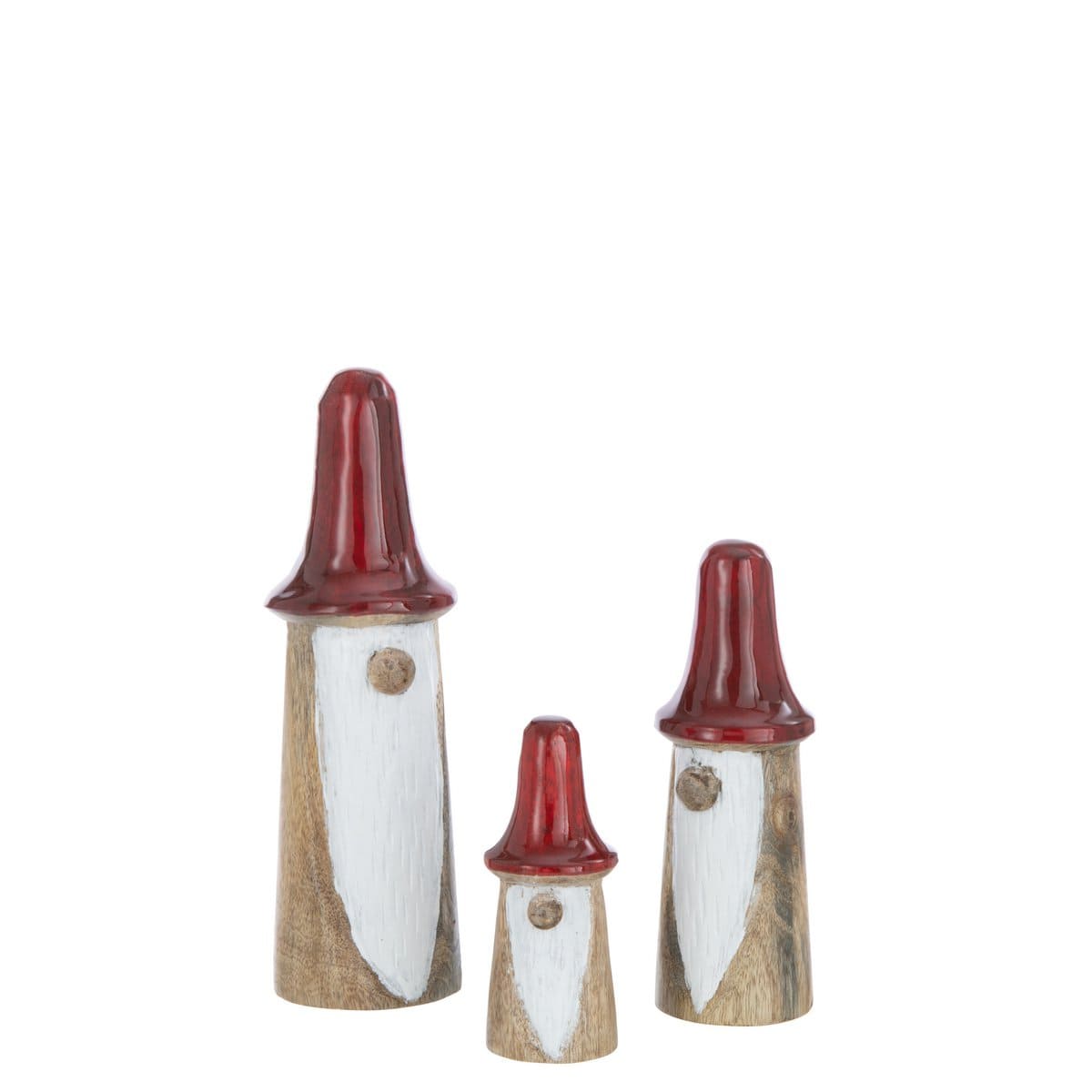 J-Line J-Line set van 3 kabouters Paddenstoelen - hout - naturel/rood