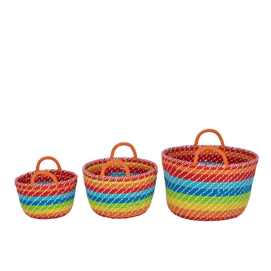 J-Line J-Line Set Van 3 Mand Regenboog Strepen+Handvaten Zeegras Mix