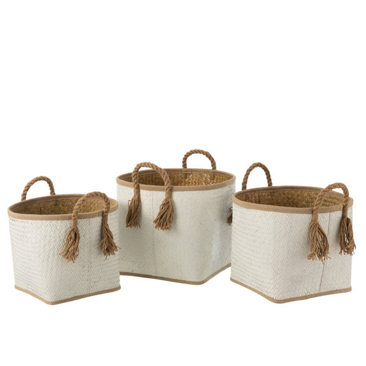 J-Line J-Line set van 3 Manden Palmblad - jute - naturel/wit