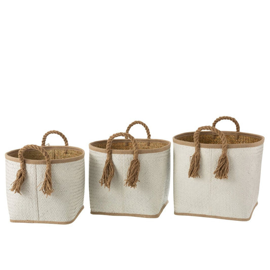 J-Line J-Line set van 3 Manden Palmblad - jute - naturel/wit