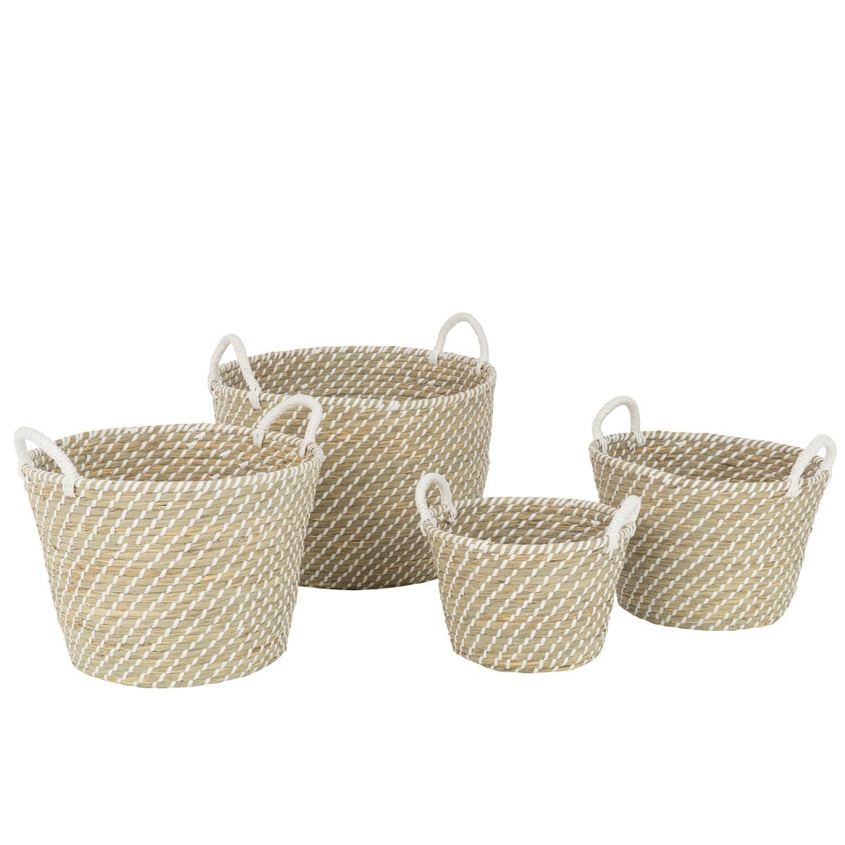 J-Line J-Line Set Van 4 Mand Rond Handvatten Stro Naturel/Wit