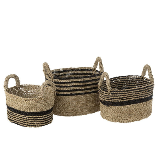 J-Line J-Line Set Van Drie Manden Aline Raffia Zwart/Naturel