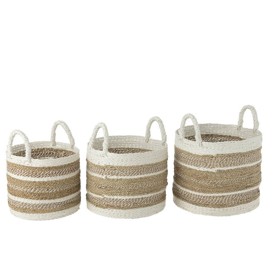 J-Line J-Line Set Van Drie Manden Caro Raffia Wit/Naturel