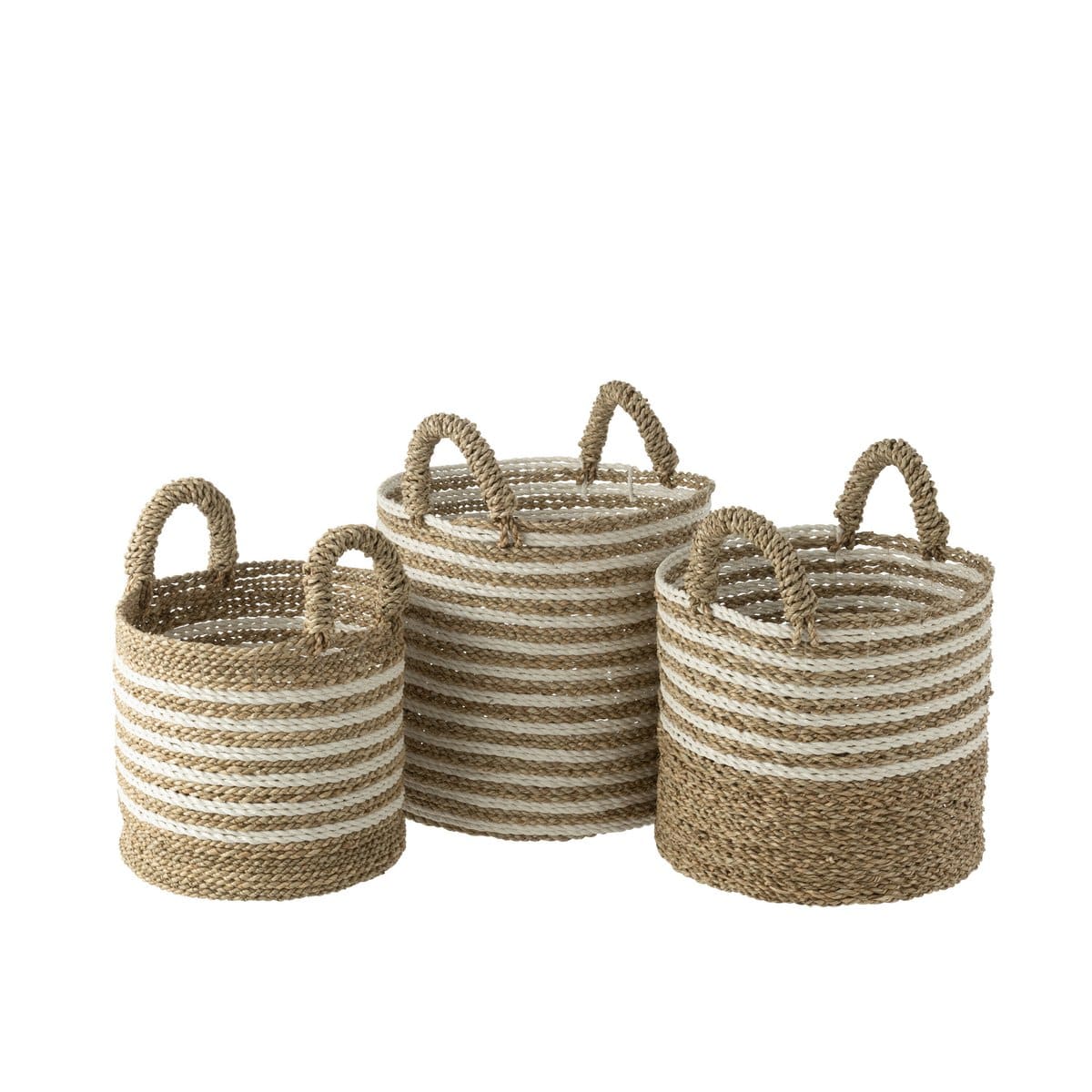 J-Line J-Line Set Van Drie Manden Gestreept Raffia Wit/Naturel