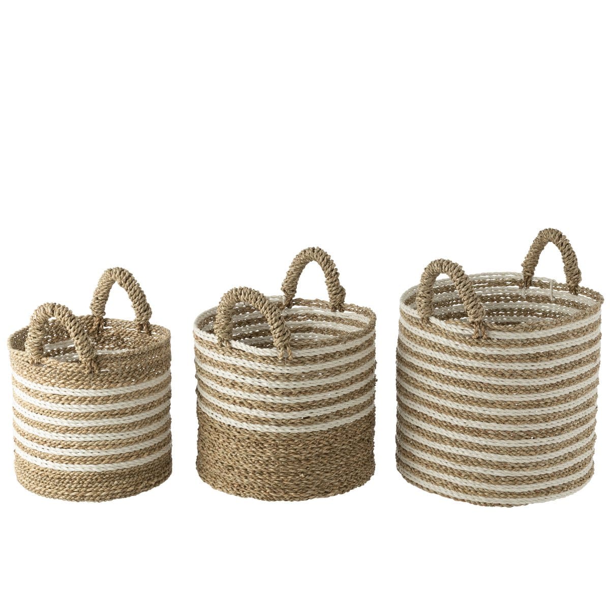 J-Line J-Line Set Van Drie Manden Gestreept Raffia Wit/Naturel