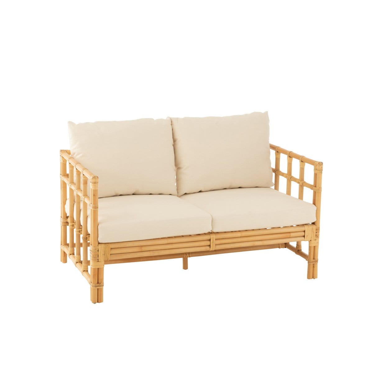 J-Line J-Line sofa Elise + kussen 2 Personen - rotan/textiel - naturel/wit