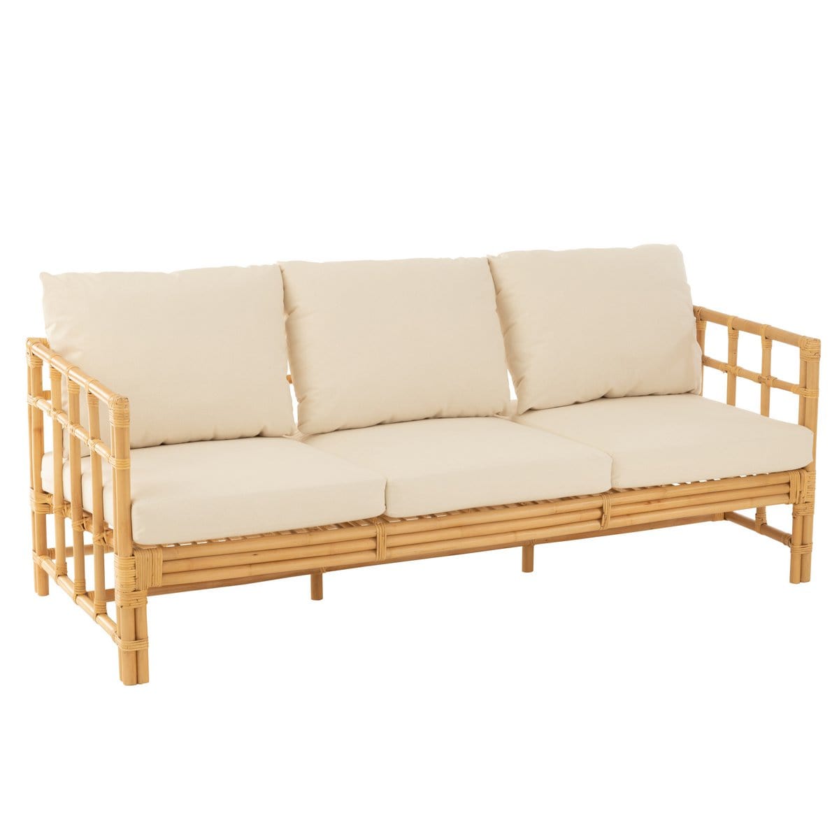 J-Line J-Line sofa Elise + kussen 3 Personen - rotan/textiel - naturel/wit