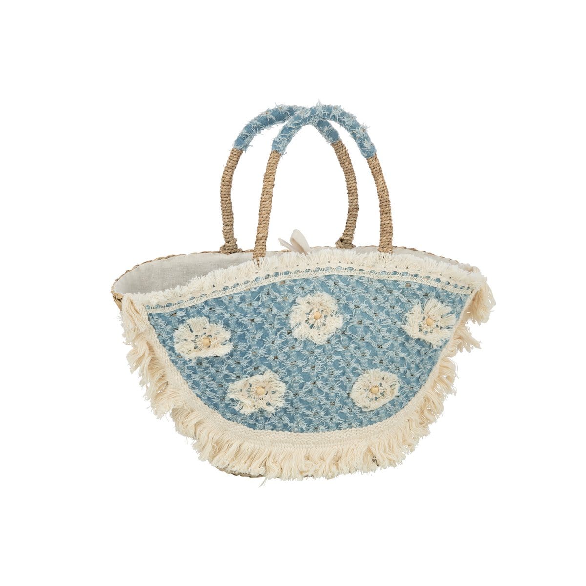 J-Line J-Line Strandtas Bloemen+Franjes Denim Zeegras Nat/Blauw