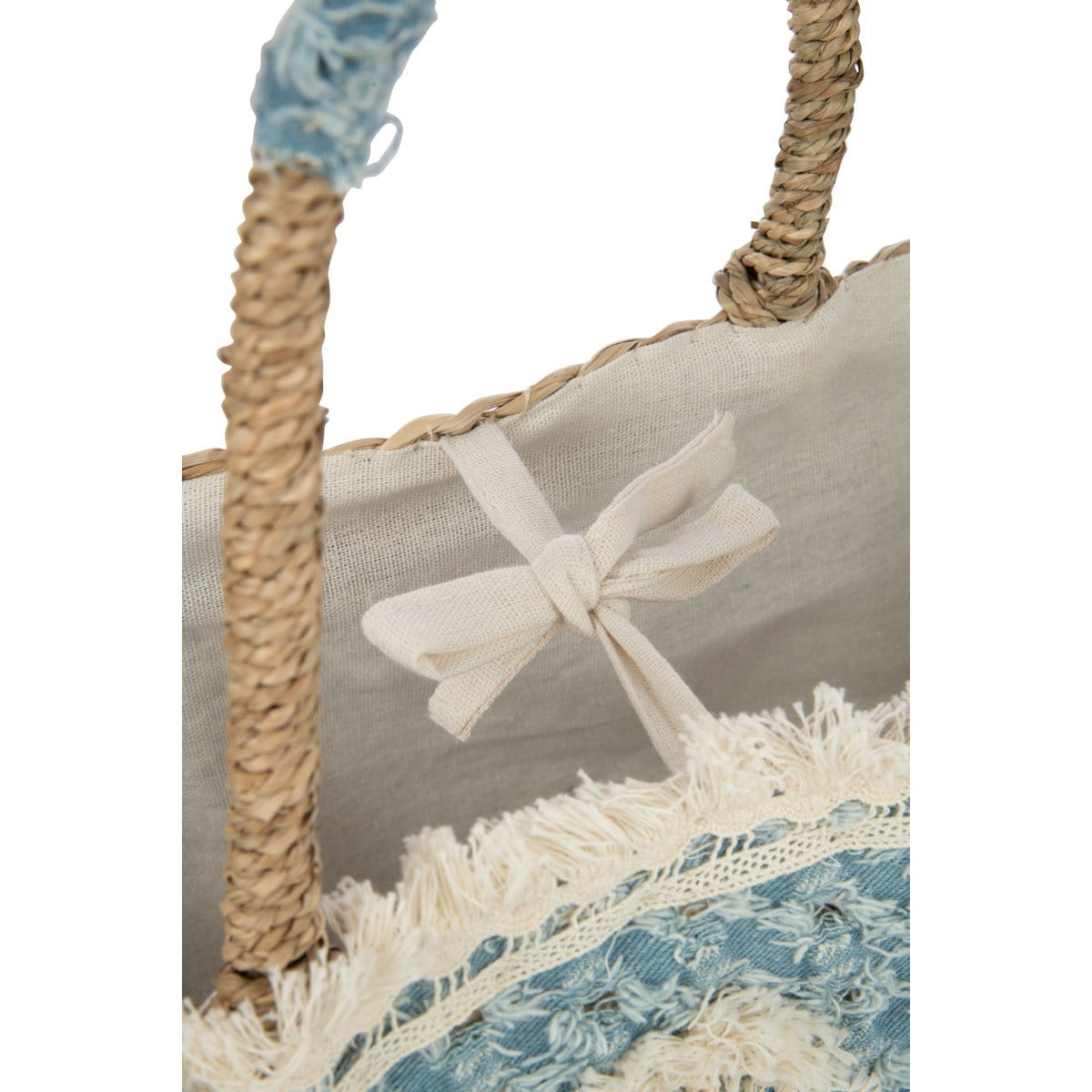 J-Line J-Line Strandtas Bloemen+Franjes Denim Zeegras Nat/Blauw