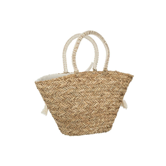 J-Line J-Line Strandtas Bloemen+Franjes Zeegras Nat/Creme